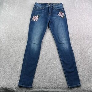 7 For All Mankind Jeans Womens 27 Blue Skinny Embroidered Flowers Stretch Denim